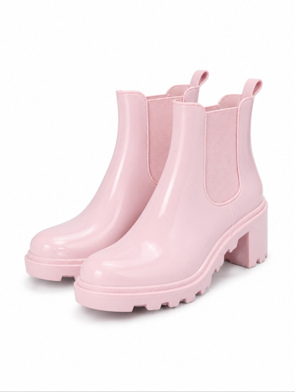JustFab Pink Chunky 2” Heel Chelsea Rain Boots – Size 10 GUC